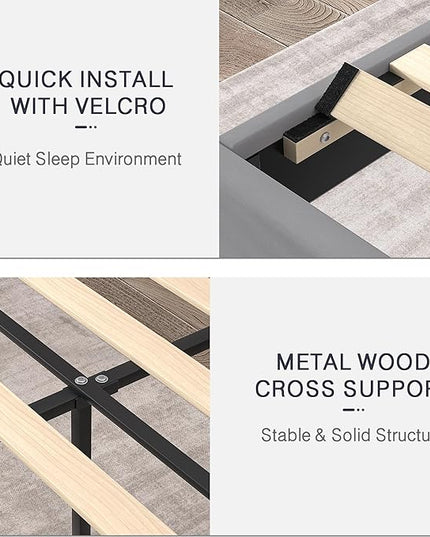 VECELO Full Size Platform Bed Frame with Adjustable Upholstered Headboard, Modern Mattress Foundation,Strong Wood Slat Support, No Box Spring Needed, Easy Assembly - LeafyLoom