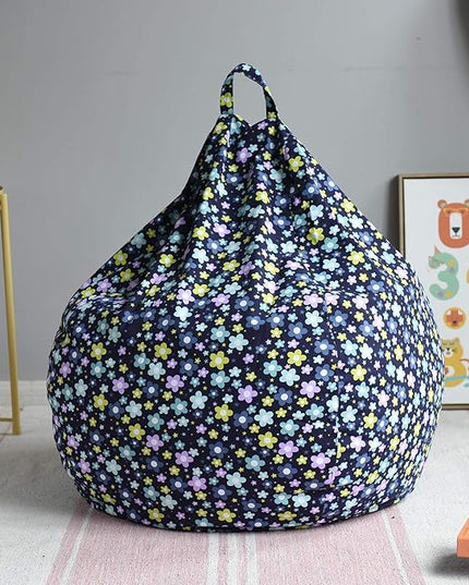 YuppieLife Kids Storage Bean Bag Cover（No Filling） Toy Organizer|Carrying Handle Sofa|Available for Kids and Teenager|Cuddle Chair|Machine Washable and Durable（38“,Blue Flowers） - LeafyLoom