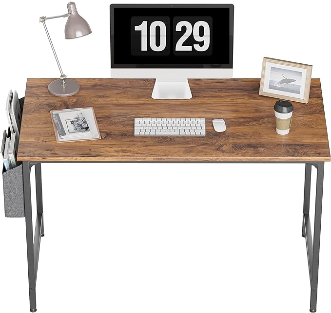 CubiCubi Computer Desk 47 Inch Study Writing Table for Home Office, Modern Simple Style PC Table with Storage Bag, Brown - LeafyLoom