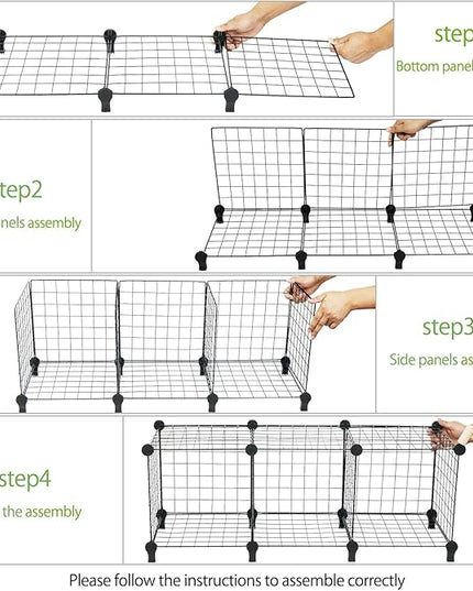 Wolizom Wire Cube Storage, Metal Grids Shelves Bookshelf, Stackable Modular Shelving Organizer, DIY Closet Bookcase Bookshelf, Grid Storage Shelf for Bedroom, Living Room, Office (Black, 12 Cube) - LeafyLoom