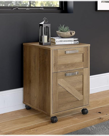 Bush Furniture Knoxville 2 Drawer Mobile File Cabinet, Rolling Document Storage for Home Office, Reclaimed Pine - LeafyLoom