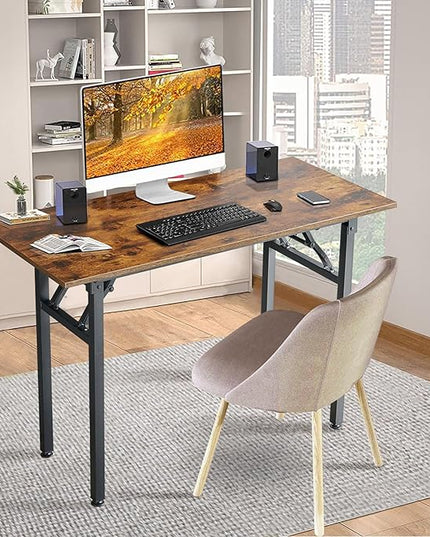 TEMI Folding Desk 31.5", Computer Desk for Home Office, Folding Table No Assembly Required, Office Desk for Small Space, Small Desk with Stable Black Frame, Rustic Brown - LeafyLoom