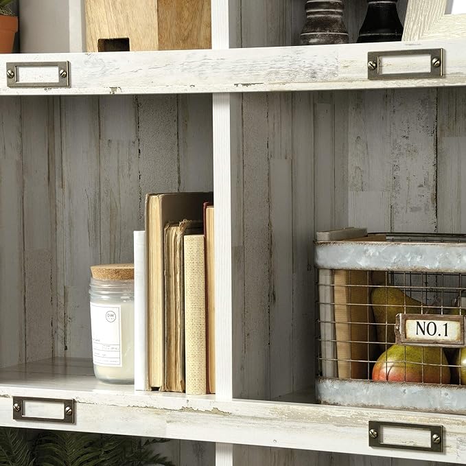 Sauder Barrister Lane Tall Bookcase/Book Shelf, L: 35.55" x W: 13.5" x H: 75.04", White Plank - LeafyLoom