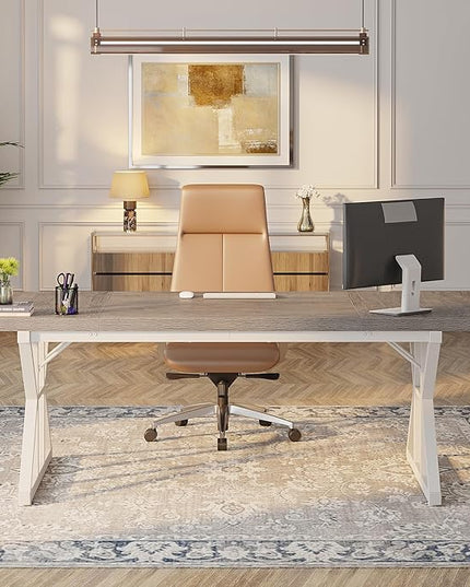 Tribesigns 70.8-Inch Executive Desk, Large Computer Office Desk Workstation, Modern Simple Style Laptop Desk Study Writing Table Business Furniture for Home Office (Grey/White, 70.8 Inch) - LeafyLoom
