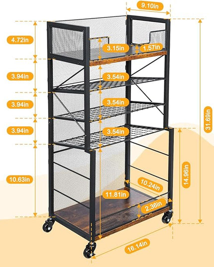 Heyexiha 5 Tier Book Shelf with Sliding Trays, Metal & Wooden Bookcase, Durable Rolling Book Cart, Book Shelf with Wheels, Small Book Shelf Storage Bookcase for Living Room, Bedroom, and Home Office - LeafyLoom