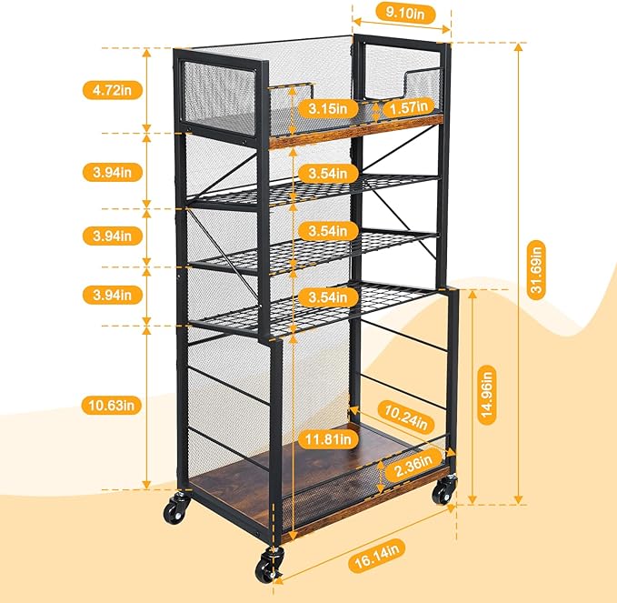 Heyexiha 5 Tier Book Shelf with Sliding Trays, Metal & Wooden Bookcase, Durable Rolling Book Cart, Book Shelf with Wheels, Small Book Shelf Storage Bookcase for Living Room, Bedroom, and Home Office - LeafyLoom