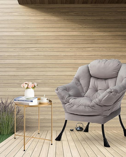 AcozyHom Modern Fabric Large Lazy Chair, Accent Oversized Comfy Reading Chair, Thick Padded Cozy Lounge Chair with Armrest, Steel Frame Leisure Sofa Chair for Living Room, Bedroom, Dorm, Smoky Grey - LeafyLoom