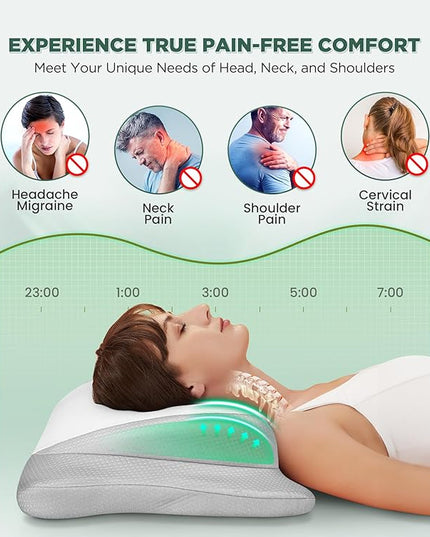 Adjustable Height Cervical Neck Pillow for Pain Relief, Hollow Contour Pillow with Cooling Breathable Pillowcase, Odorless Memory Foam Pillows, Orthopedic Bed Pillow Support Shoulder Side Back Stomach - LeafyLoom