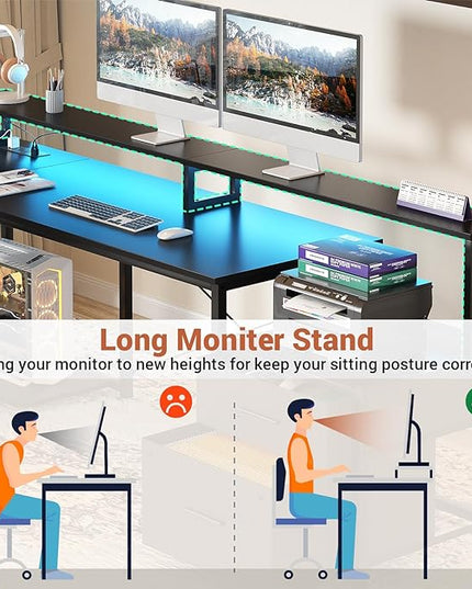 Aheaplus L Shaped Desk with File Drawer, 72.8" Reversible L Shaped Computer Desk with Power Outlet & LED Strip, Gaming Desk with Long Monitor Stand, Office Desk Corner Desk with Storage Shelf, Black - LeafyLoom