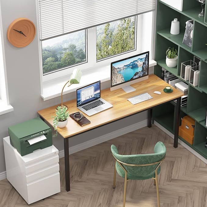 sogesfurniture Computer Desk 63 inches Large Size Office Desk Gaming Desk Computer Table with BIFMA Certification Sturdy Office Desk Writing Desk,Teak with Black Leg BHUS-AC3BB-160 - LeafyLoom