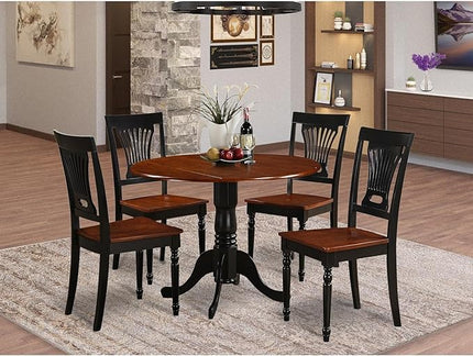East West Furniture DLPL5-BCH-W Dublin 5 Piece Kitchen Set Includes a Round Table with Dropleaf and 4 Dining Room Chairs, 42x42 Inch - LeafyLoom