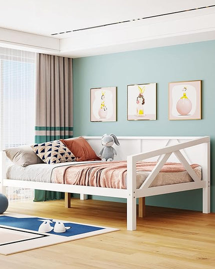Jintop Full Size Daybed with Additional Storage Space,Sturdy Sofa Bed Frame W/ 8 Wood Slat Support,Easy to Install,for Teens Kids Girls Boys,Living Room Bedroom Apartment,White - LeafyLoom