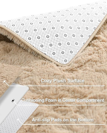 Super Soft Fluffy Shaggy Rugs for Living Room Bedroom, Fuzzy Plush Area Rugs for Girls Kids Room Nursery Home Decor, Furry Dorm Rug Cute Non-Slip Indoor Floor Carpet 5x8 Feet, Beige - LeafyLoom