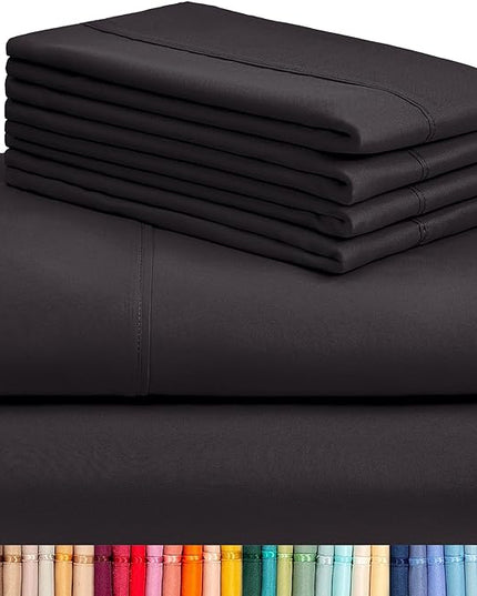 LuxClub 6 PC Full Sheet Set, Breathable Luxury Bed Sheets, Deep Pockets 18" Eco Friendly Wrinkle Free Cooling Bed Sheets Machine Washable Hotel Bedding Silky Soft - Black Full - LeafyLoom