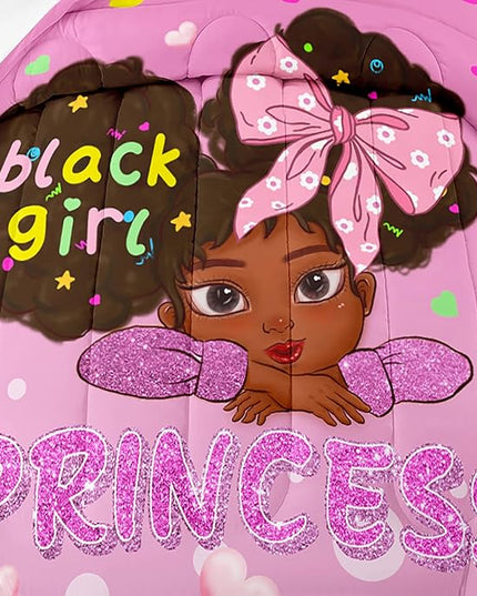Black African American Girls Twin - Black Girls Comforter Set for Girls Bedroom Pink Princess Room Decor Kids Twin Bedding Sets for Girls, Twin (1 Comforter 1 Pillowcase) - LeafyLoom