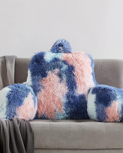 Faux Fur Reading Pillows - Big Size 30x17x17 Inches with Premium Pure White Micro Fiber Stuffing, Students & Kids Backrest Pillow, Bed Rest Pillow, Unique Colorful Design, Awesome Gift - LeafyLoom