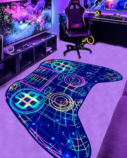 Gaming Rug Teen Boys Carpet Glow in The Blacklight Gamer Rug for Boys Room Playroom Non-Slip Area Rug Kids Boys Girls Game Room Casual Mat (60"x39") - LeafyLoom