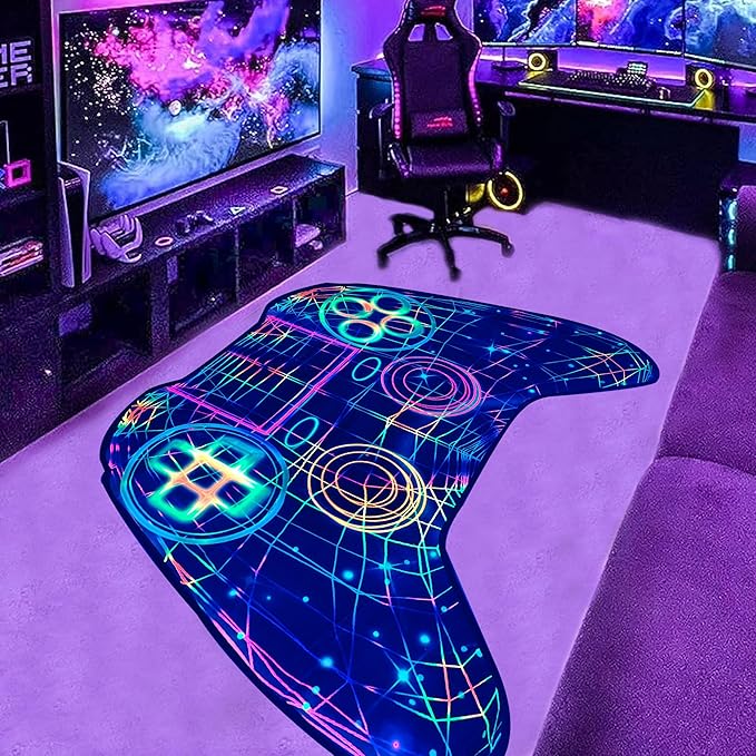 Gaming Rug Teen Boys Carpet Glow in The Blacklight Gamer Rug for Boys Room Playroom Non-Slip Area Rug Kids Boys Girls Game Room Casual Mat (60"x39") - LeafyLoom