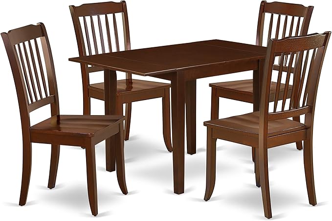 East West Furniture NDDA5-MAH-W Norden 5 Piece Set Includes a Rectangle Dining Room Table with Dropleaf and 4 Kitchen Chairs, 30x48 Inch - LeafyLoom