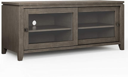 SIMPLIHOME Cosmopolitan SOLID WOOD 48 Inch Wide Contemporary TV Media Stand in Farmhouse Grey for TVs up to 55 Inches, For the Living Room and Entertainment Center - LeafyLoom