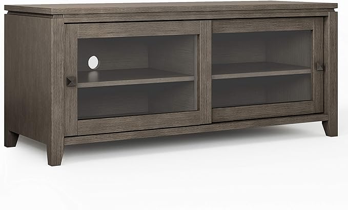 SIMPLIHOME Cosmopolitan SOLID WOOD 48 Inch Wide Contemporary TV Media Stand in Farmhouse Grey for TVs up to 55 Inches, For the Living Room and Entertainment Center - LeafyLoom