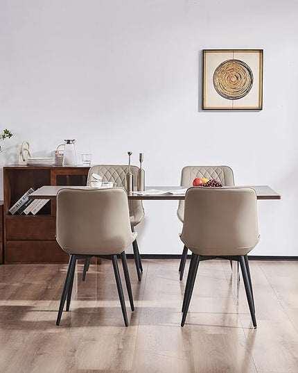YOUNIKE Khaki Dining Chairs set of 2 with High Backs Mid Century Modern Kitchen & Dining Room Chairs PU Faux Leather Upholstered sillas de comedor Comfortable Large Padded Accent Chair with Metal Legs - LeafyLoom