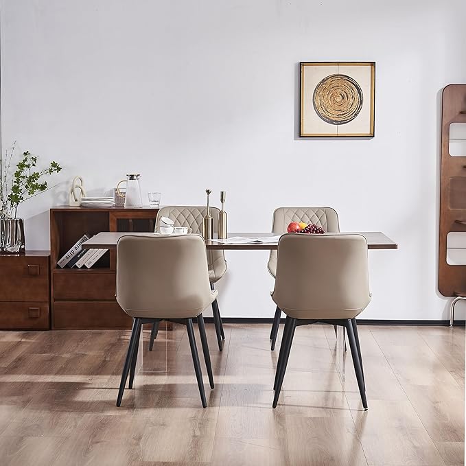 YOUNIKE Khaki Dining Chairs set of 2 with High Backs Mid Century Modern Kitchen & Dining Room Chairs PU Faux Leather Upholstered sillas de comedor Comfortable Large Padded Accent Chair with Metal Legs - LeafyLoom