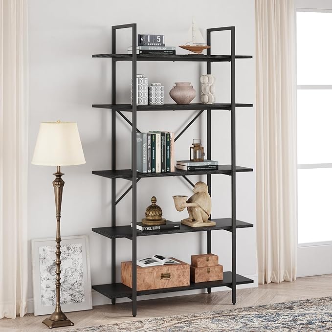 GAOMON 5 Tier Bookshelf, 67.9” Book Shelves for Living Room, Large Bookcase with 5 Open BookShelves, Display Shelves for Home Office, Study Room, Living Room, Bed Room-Black - LeafyLoom