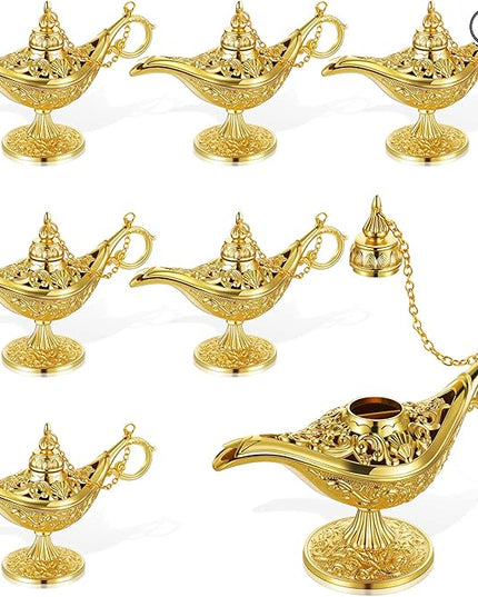 6 Pieces Magic Lamp Halloween Vintage Legend Lamp Wishing Light Costume Lamp Classic Costume Props Lamp Tabletop Decoration for Arabian Costume Props Home Party Birthday Wedding Delicate Gift (Gold) - LeafyLoom