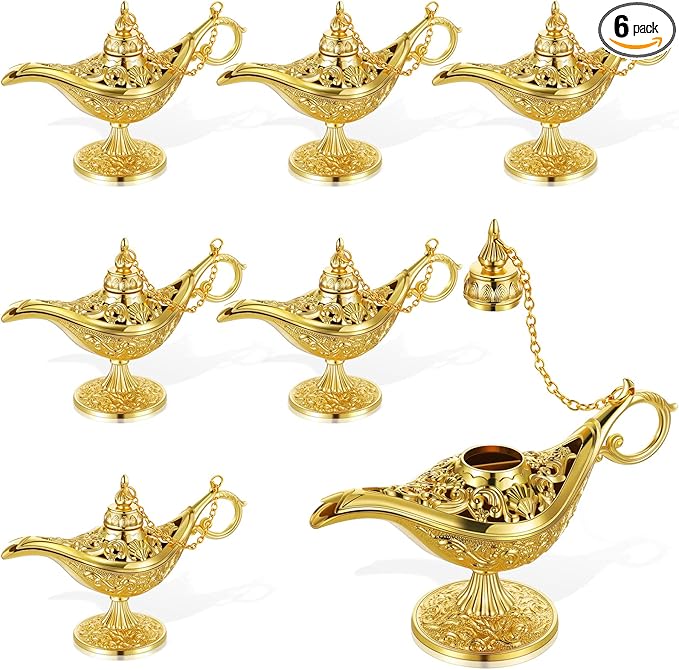 6 Pieces Magic Lamp Halloween Vintage Legend Lamp Wishing Light Costume Lamp Classic Costume Props Lamp Tabletop Decoration for Arabian Costume Props Home Party Birthday Wedding Delicate Gift (Gold) - LeafyLoom