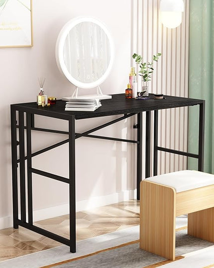 Folding Small Computer Desk, Foldable Space-Saving Home Office Table, Simple Study Writing Gaming Workstation for Small Space, No Assembly Needed, Black - LeafyLoom