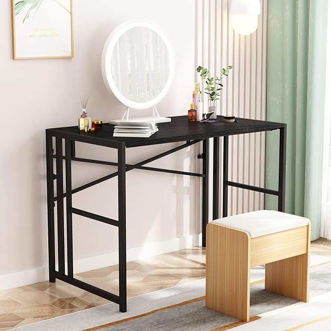 Folding Small Computer Desk, Foldable Space-Saving Home Office Table, Simple Study Writing Gaming Workstation for Small Space, No Assembly Needed, Black - LeafyLoom