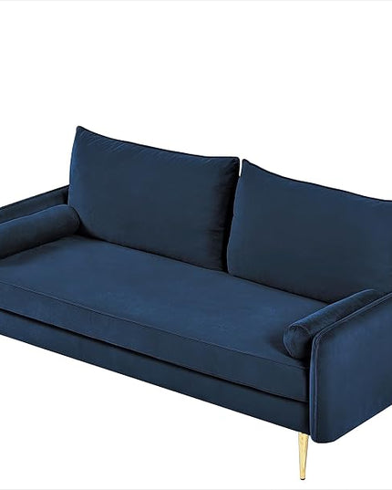 Kent Modern Sofa, European Style Velvet Living Room Furniture with Tapered Legs, Vintage Flair, and Sleek Design, Dark Blue - LeafyLoom