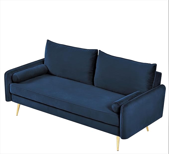 Kent Modern Sofa, European Style Velvet Living Room Furniture with Tapered Legs, Vintage Flair, and Sleek Design, Dark Blue - LeafyLoom