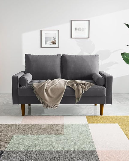 Velvet Furniture for Small Spaces, Mid-Century Modern Loveseats for Living Room, Love Seat Couch Sofas, 58 Inches, Grey - LeafyLoom
