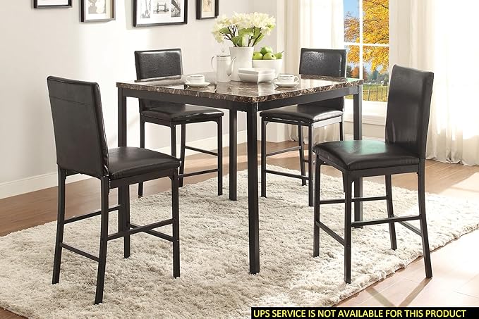 NicBex Dining Table Set for 4 Corner Dining Table Set Counter Height Dining Set 5pc Faux Marble Tabletop and 4X Counter Height Chairs for Small Space Dining Room, Black - LeafyLoom