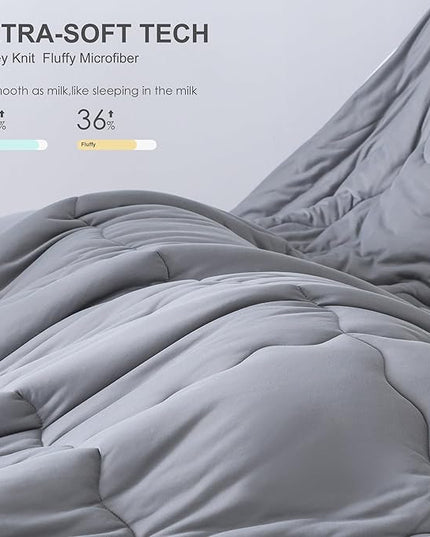 COTTEBED Ultra-Soft Comforter Set Queen/Full Size Bed, Jersey Knit T-Shirt Feeling Fluffy Cozy Comy Durable Lightweight Quilt Bedding Down Blanket & 2 Pillowcase for All Season Use, Dark Grey - LeafyLoom