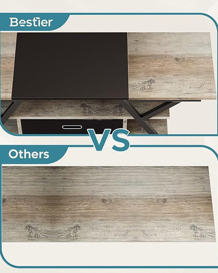 Bestier Gaming TV Stands for Living Room with Power Outlets LED Entertainment Center for TV up to 65 Inch 55” TV Game Console for Living Room Bedroom Removable Drawer 20 Dynamic RGB Modes, Wash Grey - LeafyLoom