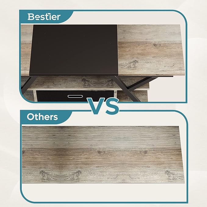 Bestier Gaming TV Stands for Living Room with Power Outlets LED Entertainment Center for TV up to 65 Inch 55” TV Game Console for Living Room Bedroom Removable Drawer 20 Dynamic RGB Modes, Wash Grey - LeafyLoom