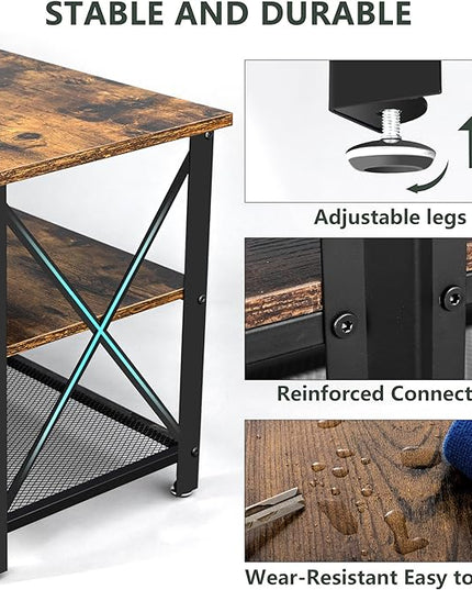 Clikuutory Modern Brown 63 inch Metal TV Stand with LED Lights and Power Outlets for 40 50 55 60 65 70 Inch TVs, 3 Tier Television Stands with Entertainment Center and Storage for Living Room, Bedroom - LeafyLoom