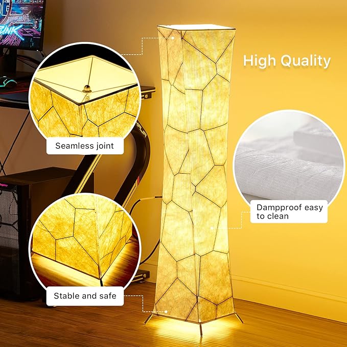 chiphy Floor Lamp, 39" Tall Standing Lamp, 3 Levels Adjustable Brightness LED Bulbs, Column Floor Light, Marble Gradient Fabric Lampshade, Home Decor for Living Room, Bedroom, Kids Room - LeafyLoom