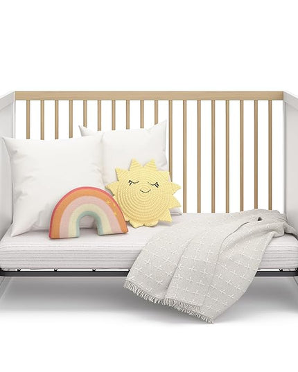 Storkcraft Calabasas 3-in-1 Convertible Crib (White with Driftwood) – GREENGUARD Gold Certified, Fits Standard Crib Mattress, Converts to Toddler Bed, Modern Style, Easy 30-Minute Assembly - LeafyLoom