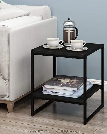FURINNO Camnus Modern Living 2-Tier End Table, Americano, 15.9 in x 15.75 in x 18 in - LeafyLoom