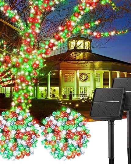 Minetom Solar Christmas Lights Outdoor Waterproof, 2 Pack Total 80FT 200 LED Solar Lights with 8 Modes, Solar Christmas Outdoor Decoration, Solar String Lights for Outside House Tree,Red Green & White Minetom