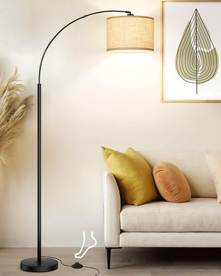 Arc Floor Lamps for Living Room, Modern Standing Lamp with Adjustable Hanging Drum Shade, 79'' Black Tall Pole Lamp with Weighted Base & Edison E26 Socket, Corner Light for Reading Bedroom Office - LeafyLoom