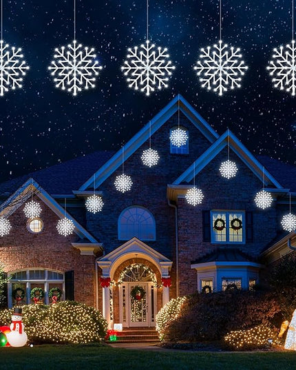 Brightown 2 Pack Christmas Snowflake Icicle Lights Outdoor - Plug-in 23.6ft 10 Drops 480LED Snowflake Window Lights, Connectable for Indoor Outdoor Porch Eaves Rooftops Christmas Decoration Brightown