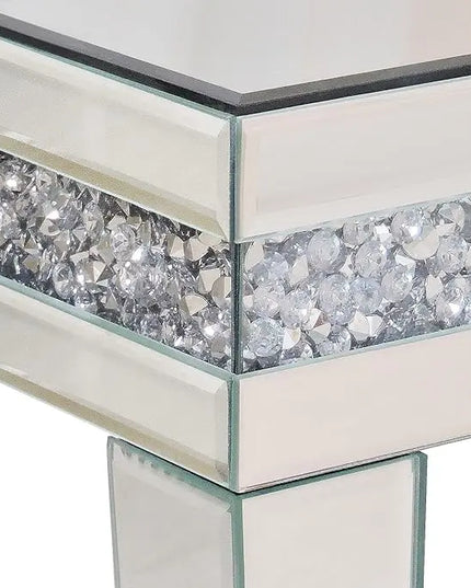 Silver Mirrored Coffee Table, Rectangle Living Room Tables with Crystal Inlay, Gorgeous Modern Mirror Coffee Table Mirrored Furniture for Living Room, Office - LeafyLoom