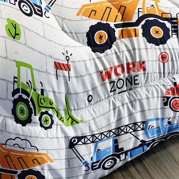 Axolotl Construction Comforter Set Twin,Excavator Bedding Set,Construction Vehicles Comforter Set,Excavator Comforter,Excavator Tractor Trucks Bedding Set for Kids Boys Teens,1 Quilt 2 Pillowcases - LeafyLoom