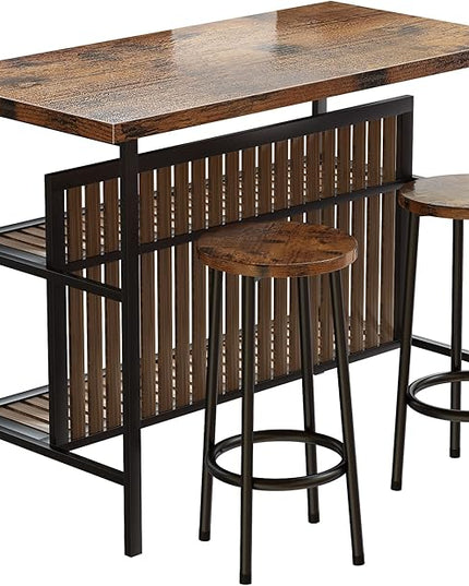 DKLGG Kitchen Island with Storage, 3 Piece Dining Table Set with 2 Tier Storage Shelves, Bar Table with Barstool, Sturdy Island Table with Chairs for Restaurant, Living Room - LeafyLoom