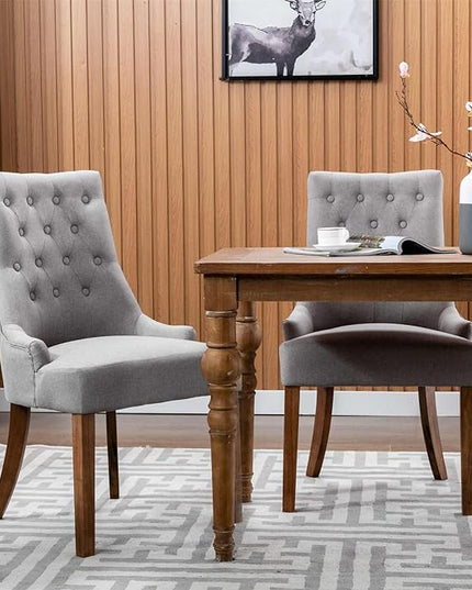 COLAMY Wingback Upholstered Dining Chairs Set of 4, Fabric Side Dining Room Chairs with Tufted Button, Living Room Chairs for Home Kitchen- Light Grey - LeafyLoom